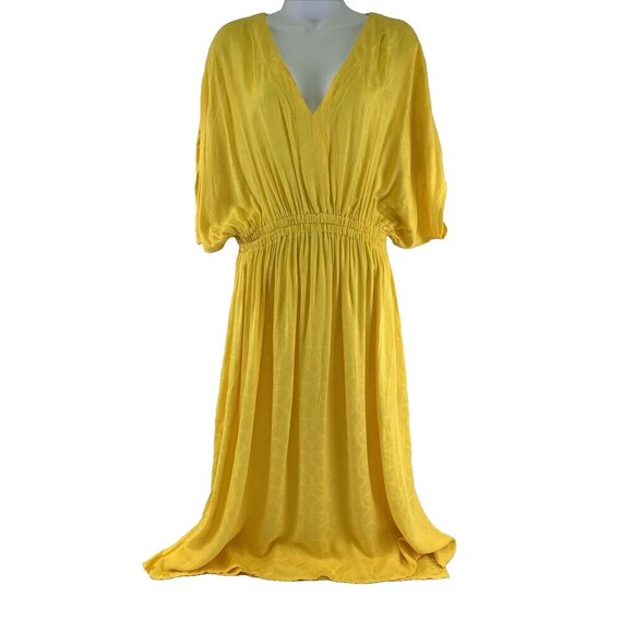 Cupshe Yellow Beach Cover Up Dress V-Neck Dolman Sleeve Side Slits Rayon Medium - Picture 2 of 16
